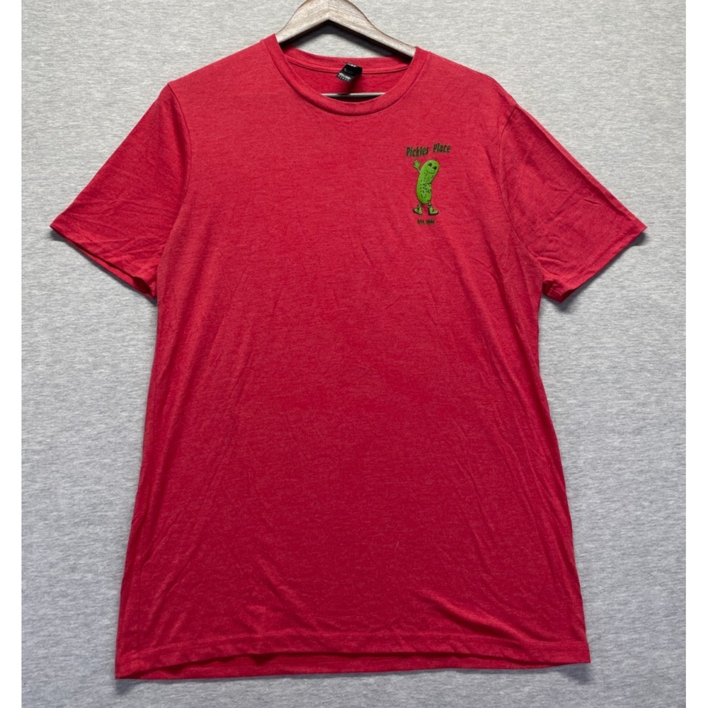 District Perfect Tri T Shirt Mens Medium Red Cotton Graphic Pickles Place Logo